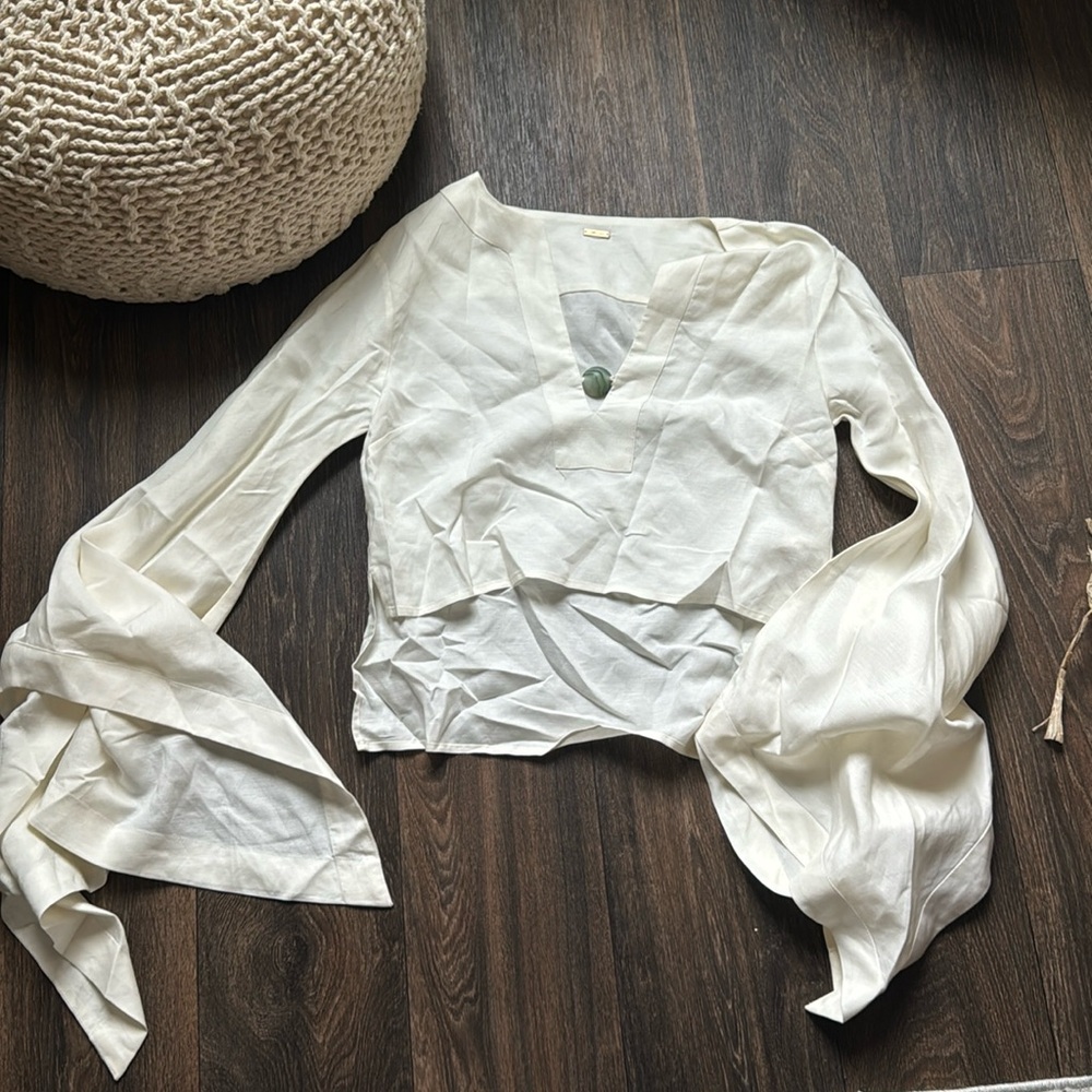 Women's Cream Long-Sleeve V-Neck Blouse